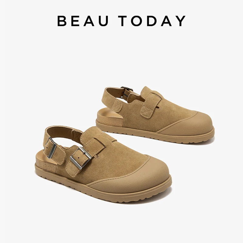 BEAUTODAY Casual Sandals Women Cow Suede Leather Buckle Strap Solid Color Round Toe Platform Fashion Ladies Shoes Handmade 34619