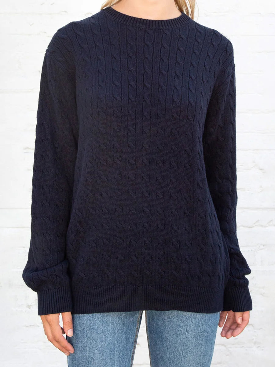 Twisted Flower Vintage Sweater Woman Autumn O-Neck Long Sleeve Pullover Preppy Style Casual Streetwear Jumper Sweaters Top Chic