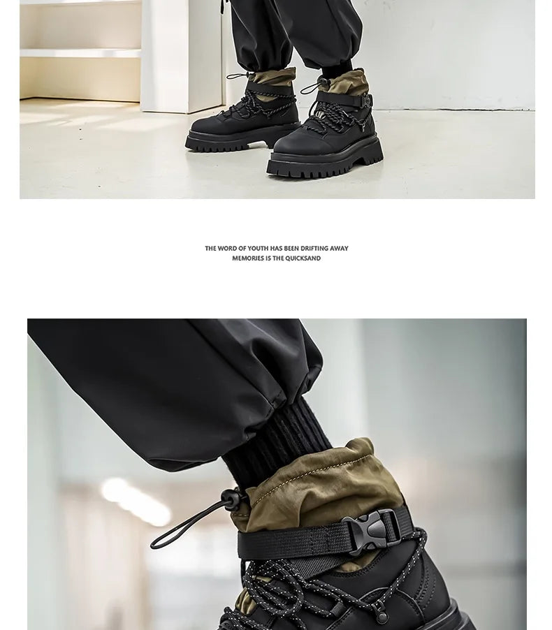 Men Platform Ankle Boots Fashion Personalized Strap Design Shoes Brand High Quality Motorcycle Boots Casual Outdoor Zipper Shoes