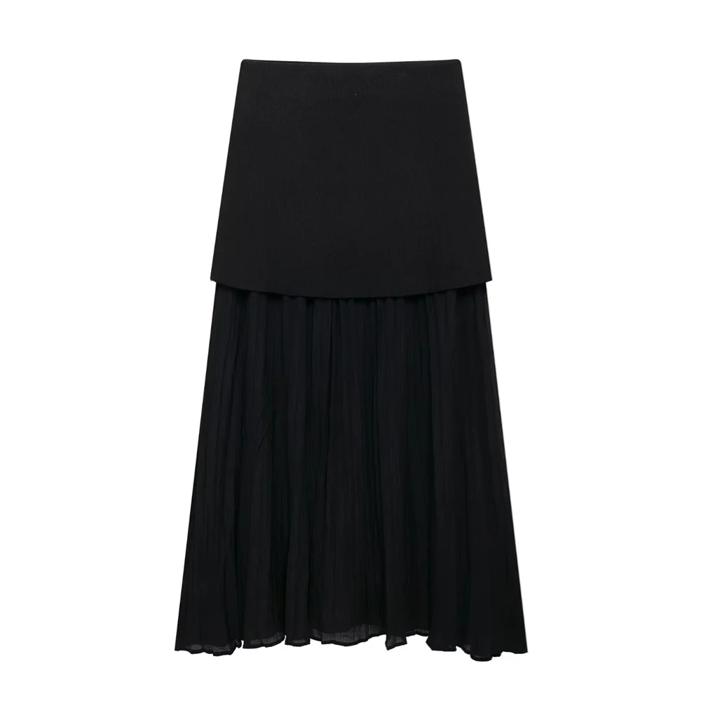 PB&ZA2024 Autumn New Women's Clothing Style Slimming Asymmetric Knitted Coat Small Folded Splicing Skirt Set