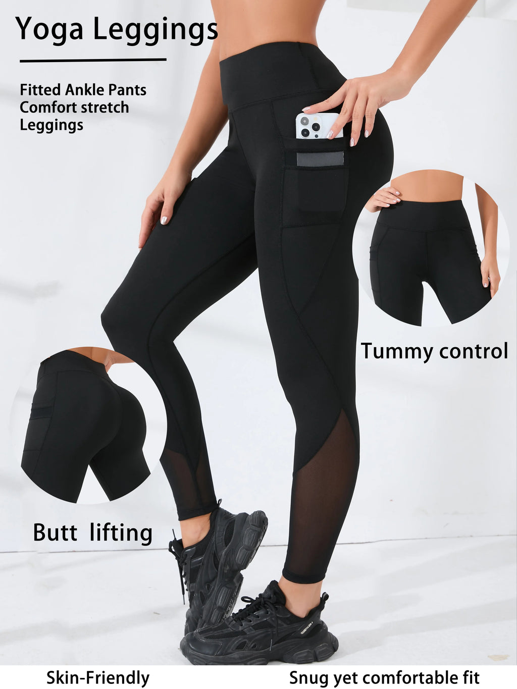 Mesh High Waist Yoga Pants with Pockets Leggings for Women Tummy Control Workout Leggings for Women