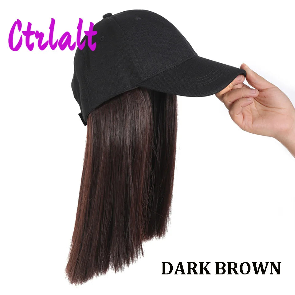 Synthetic Heat-Resisting Fiber Straight Hair Extensions With White Baseball Cap Wig For Girls Casual Daily