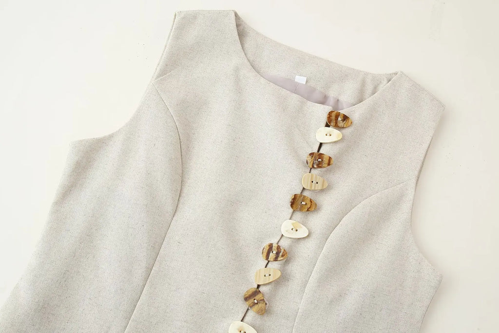 2025 New Set Women's Asymmetric Buckle Vest Short Skirt Set Round Neck Sleeveless Top A-line Skirt Summer New Casual Chic Set