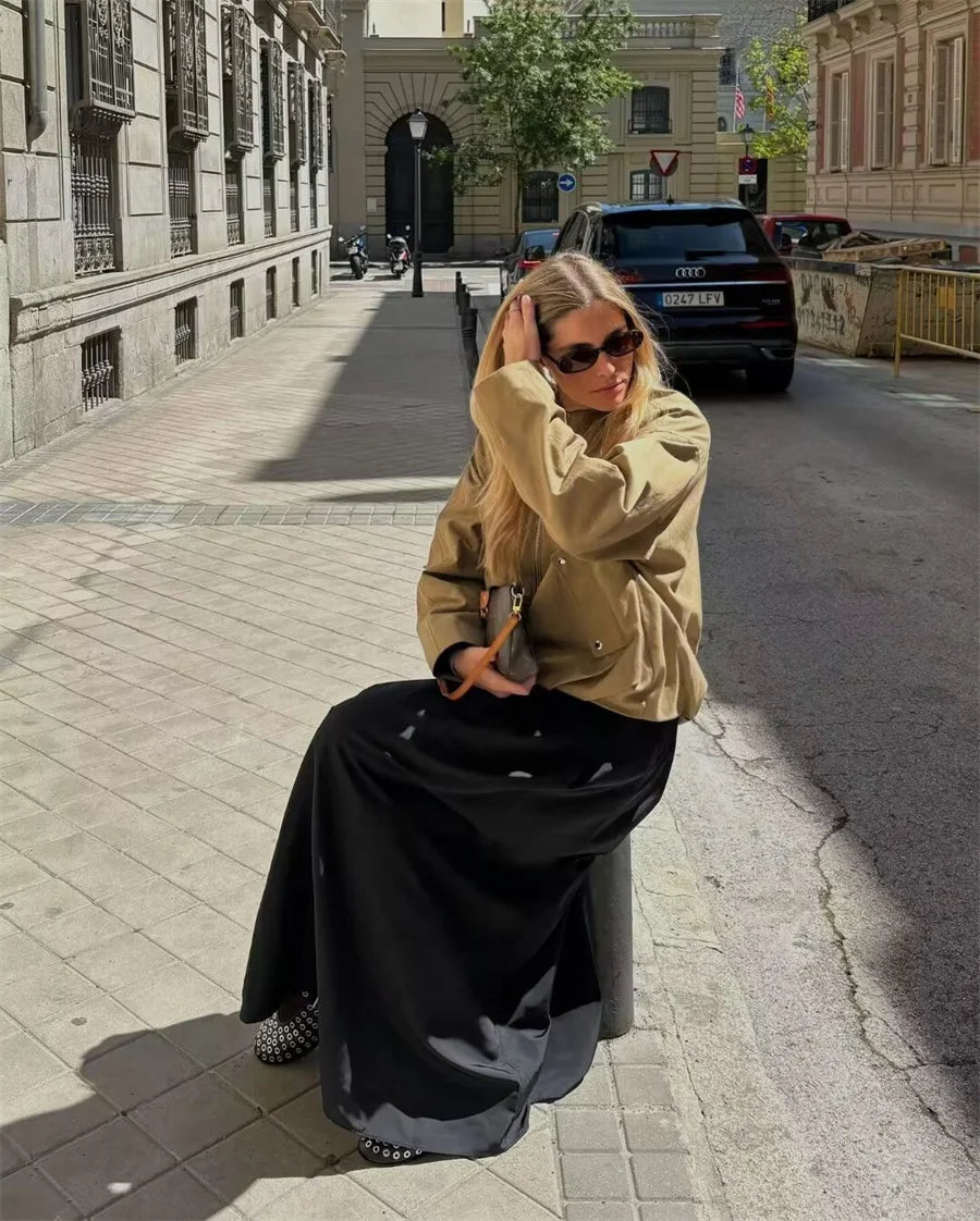 2025 Autumn Fashion Pocket Windbreaker Jackets Women Loose Crewneck Chic Outerwear Coat Female Short Jacket Mujer Clothes