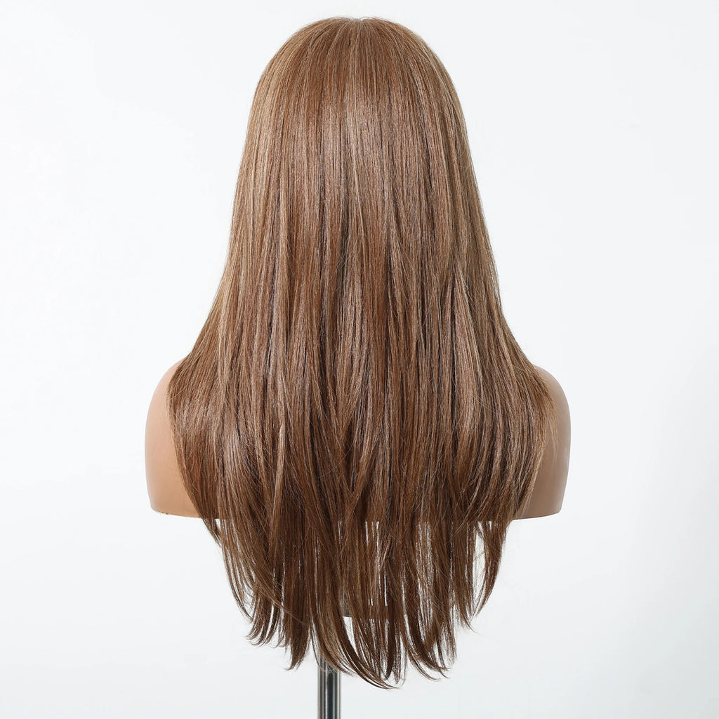 HD 13x6 Lace Frontal Wigs Ombre Brown Synthetic  Hair Long Straight Wigs Daily Use Party Wig for White Women Heat Resistant