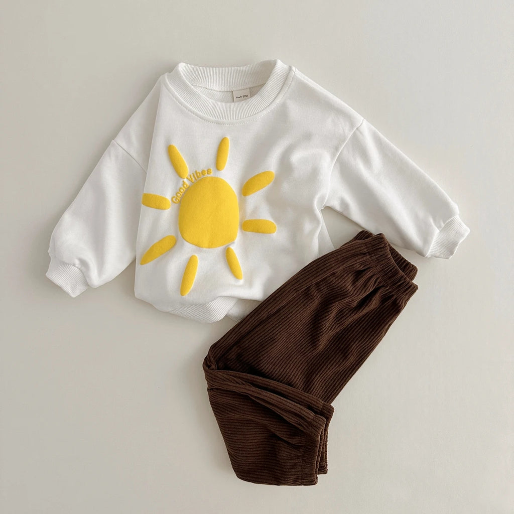 2023 Autumn Baby Girls Clothes Set Retro Prints Sweater+Corduroy Pants 2PCS/Set Children's Clothing Baby Boys Outfit Cotton Suit