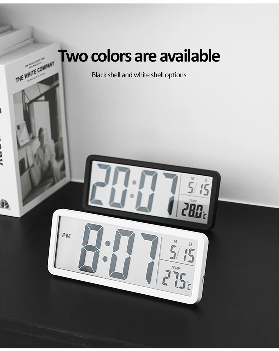 LCD Digital Wall Clock Time with Date Temperature Display Electronic Alarm Clock Modern Table Clock for Bedroom Home Decoration