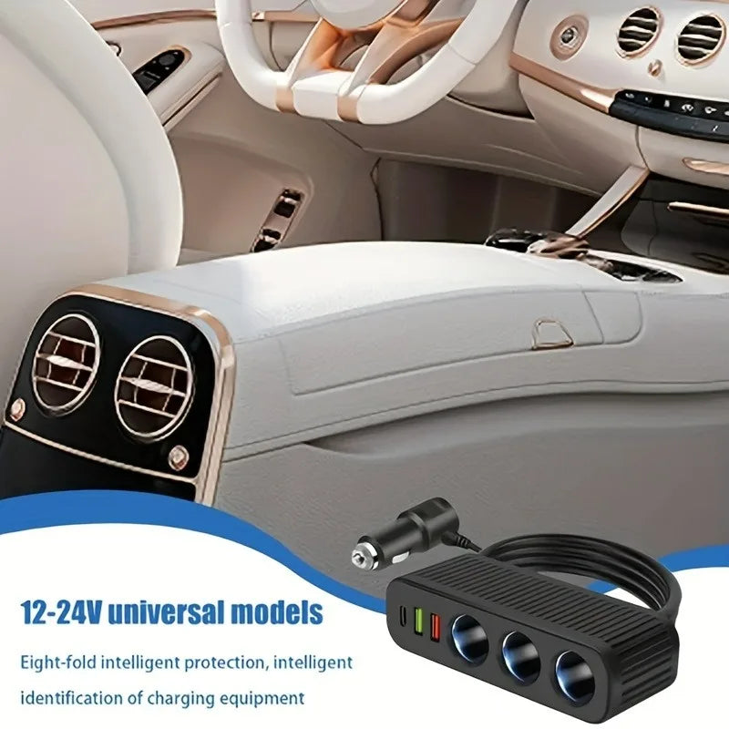 PD 120W Fast Charger 12V/24V Dual USB Quick Charge Power Adapter Charger One-to-four Multifunctional Socket Car Charger