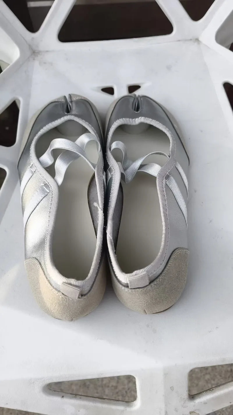 Cross Strap Tabi Flat Shoes Women Casual Fashion Design Mary Jane Shoes Slip-on Split Toe Ballet Shoes 2025 Summer Elegant New