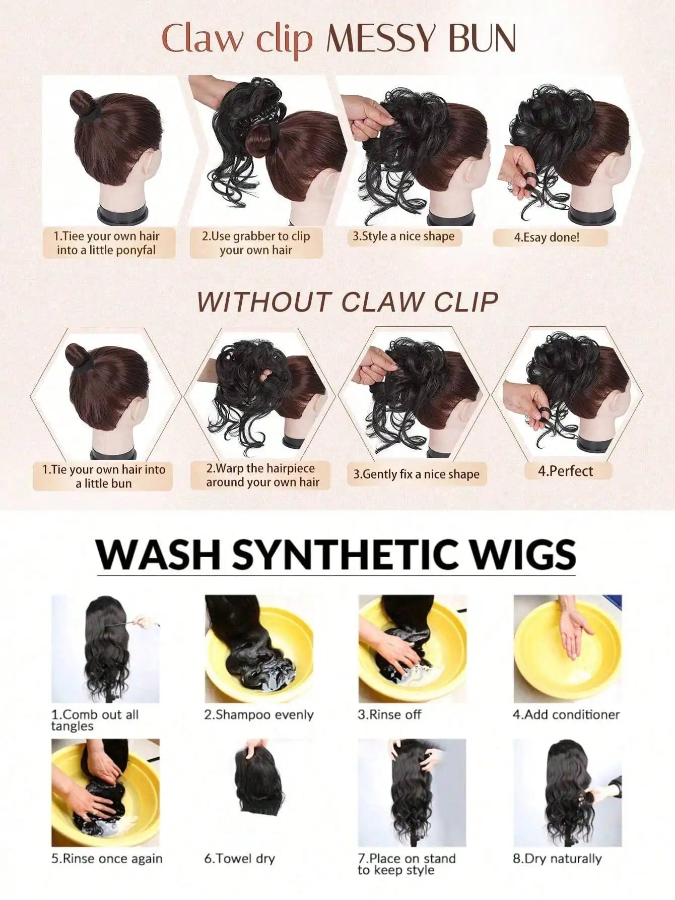 YELOWTIM Synthetic Chignon Elastic Rubber Band Fake Hair Bun Clip in on Hair Tail Extension Updo Hair Piece Ponytail For Women