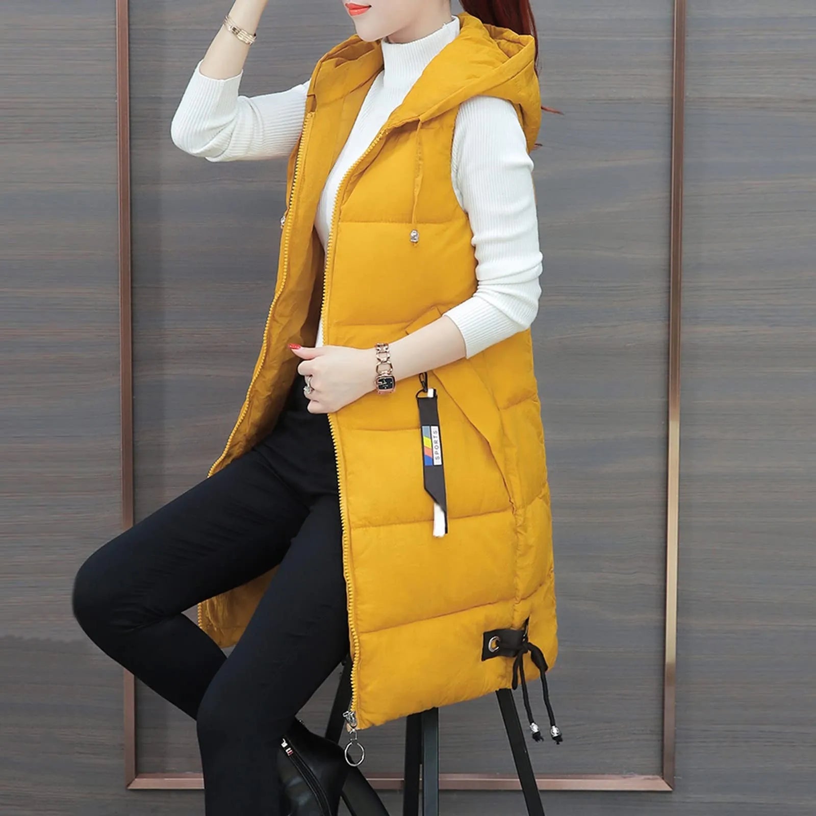 Women'S Autumn And Winter Temperament Sleeveless Cardigan Mid-Length Cotton Vest Vest Coat Abrigos Mujer Invierno Chamarras Muje