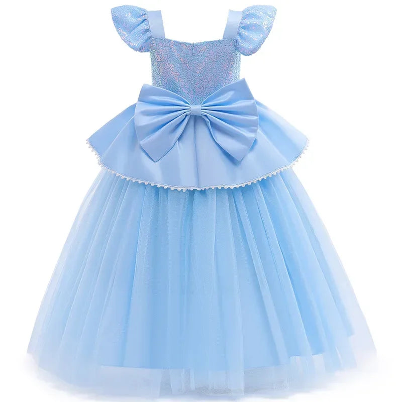 Cinderella Princess Costumes for Girls Halloween Disguise Carnival Cosplay Costume Kids Sequin Fluffy Mesh Evening Party Dresses