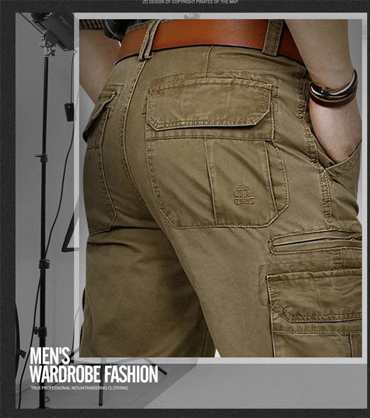 Loose Fit Men's Casual Cotton Work Trousers Outdoor Leisure Pants Multi ket Straight Leg Long Trousers Wear Resistant