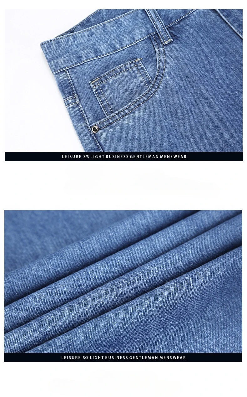 100% Cotton Men's Brand Thin Business Jeans Straight Slim Classic Male Trousers Fashion Casual Breathable Summer Denim Pants