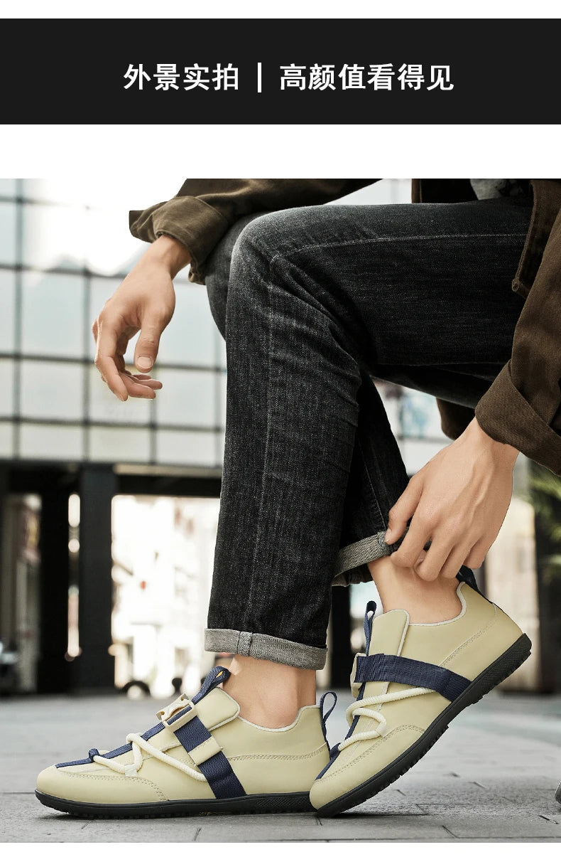 2025 Fashionable Men's Shoes Men Vulcanized Sneakers Leather Casual Shoes Slip-On Walking Travel Shoes Flat Bottomed Work Shoes