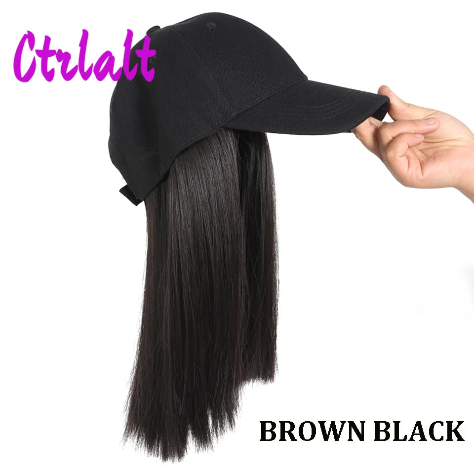 Synthetic Heat-Resisting Fiber Straight Hair Extensions With White Baseball Cap Wig For Girls Casual Daily