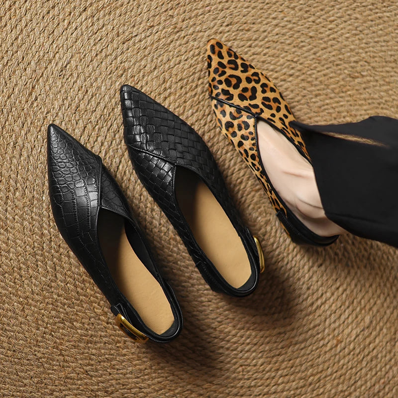 2025 New Summer Horsehair Leather Woman flats women Shoes pointed Toe Women Shoes Fashion Loafers Low Heel Flat Shoes