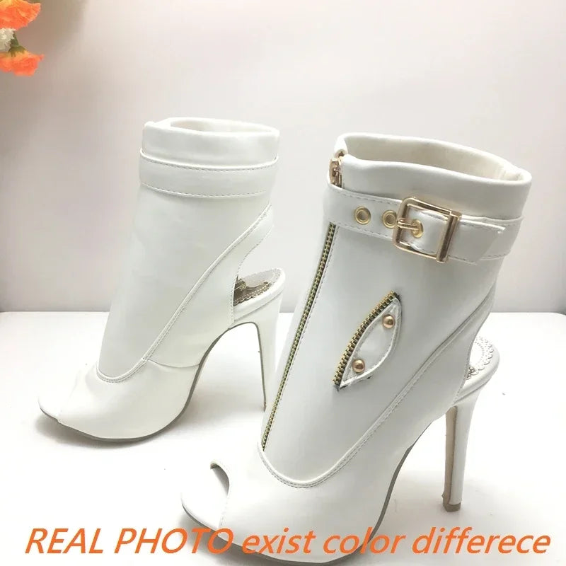 Summer Sandals Zipper Ankle Boots For Women 11cm Stiletto High Heels Shoes Peep Toe Zipper Ladies Big Size 34-50 F1505