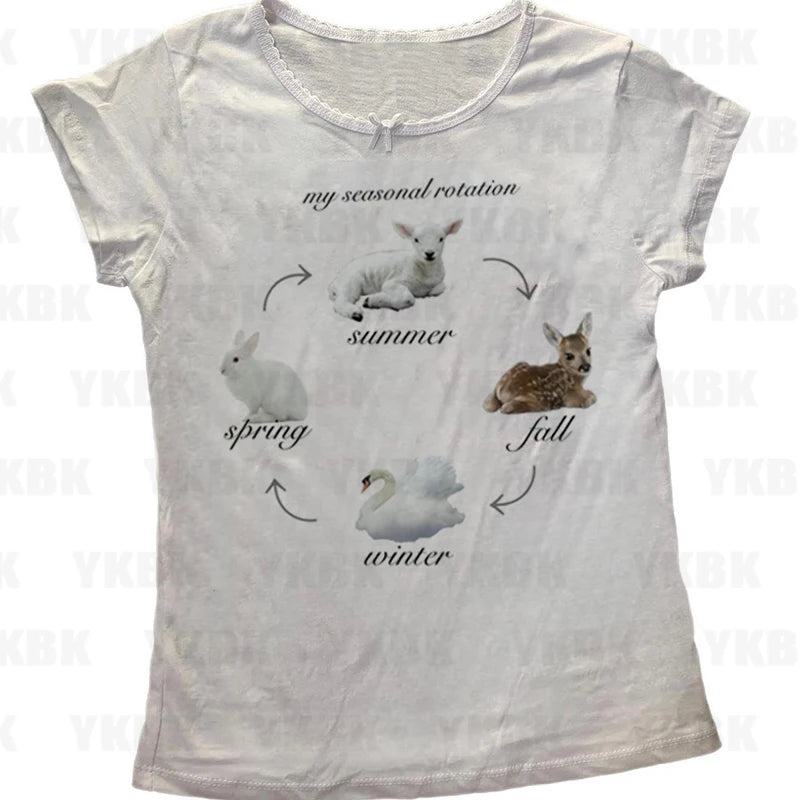 Print Long Sleeve Tank Top T Shirt Y2K Casual Animal Women Baby Cute Punk Crop Top Harajuku Fashion Vest Tee 90s Street Outfits