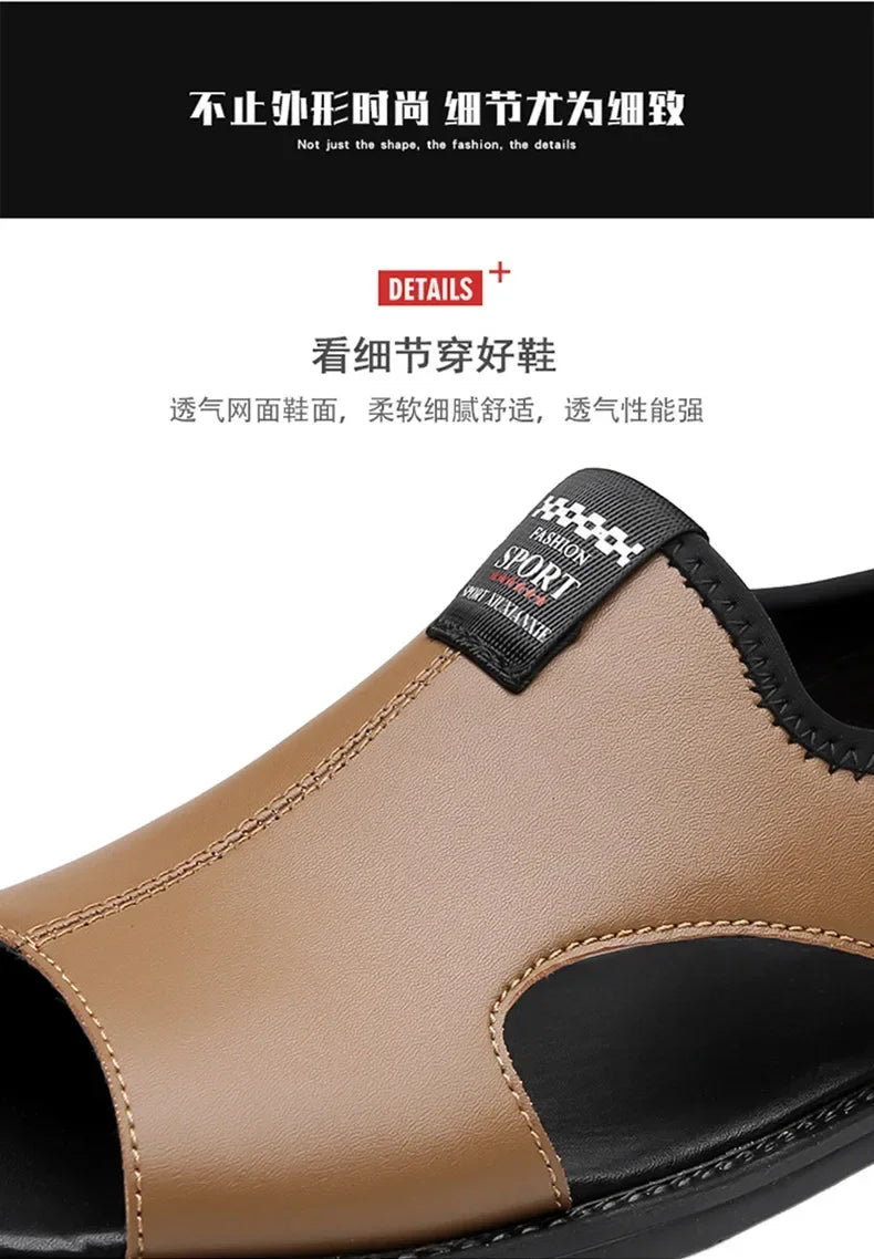 Sandals for Men Brand Casual Shoes Outdoor Fashion Men's Slippers Comfortable Beach Shoes High Quality Leather Man Flat 2025