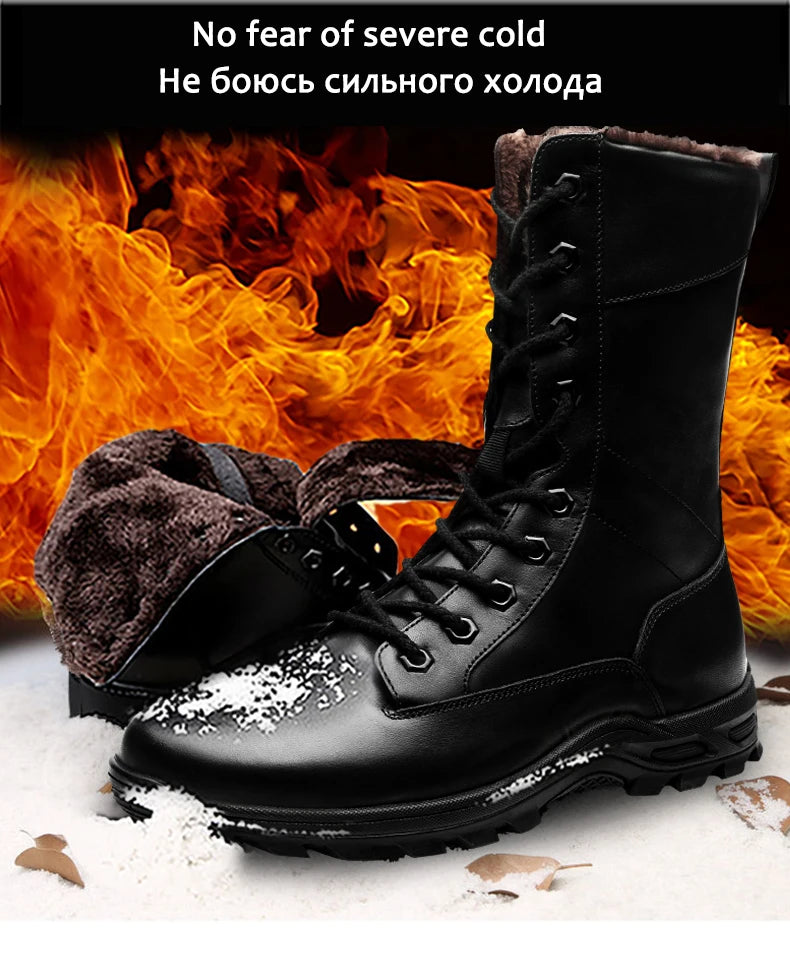 Genuine Leather Ankle Boots Men Outdoor Leather Winter Fur Warm Man Boots Army Hunting Boots for Men Shoes Casual Black Boots