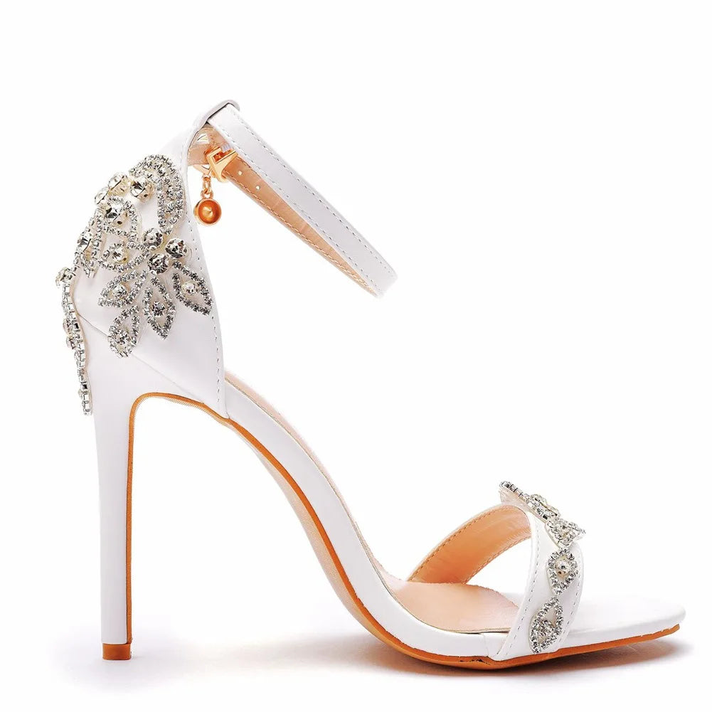 Elegant Women Sandals Bride Wedding Shoes High Heels Stiletto Rhinestone Bridal Party Shoes Women's Luxury Pumps Buckle Big Size