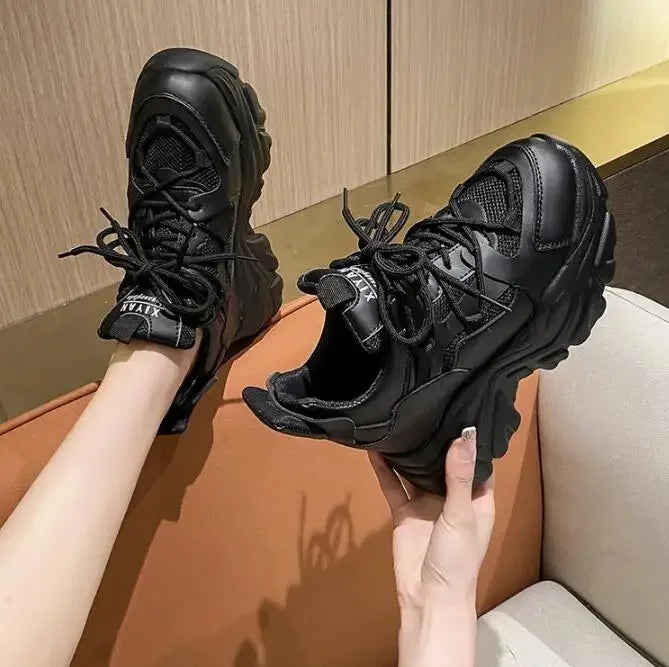 Autumn Orange Platform Sneakers Thick Sole Wedge Heels Women Casual Shoes Lace-up Slip On 2025 Ladies Height Increasing Shoes