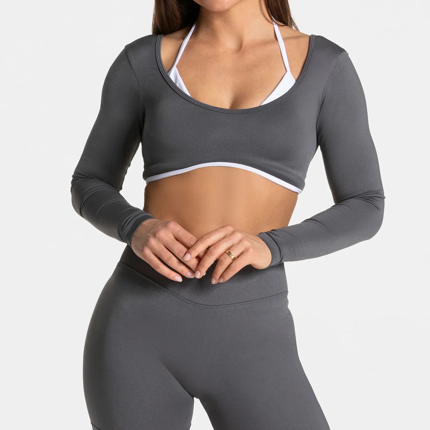 Seamless Fake Two-piece Long Sleeved Yoga Top  Women's Running and Fitness Sports Top Suit Top