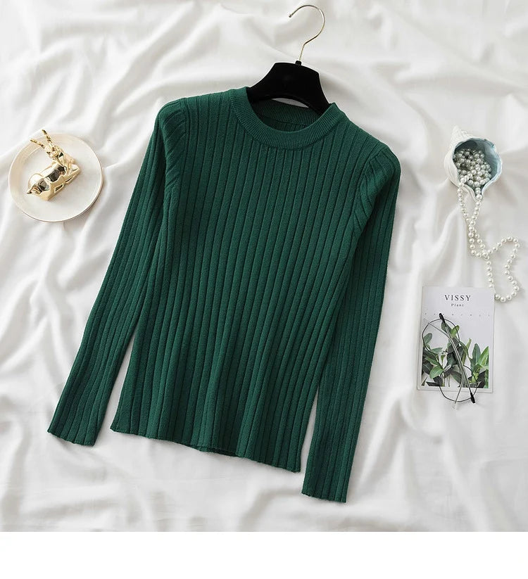 Autumn Winter 2025 Tops Pullovers Women Sweaters Knit Soft Jumper Tops O-Neck Ribbed Long Sleeve Korean Slim-fit Female Sweater