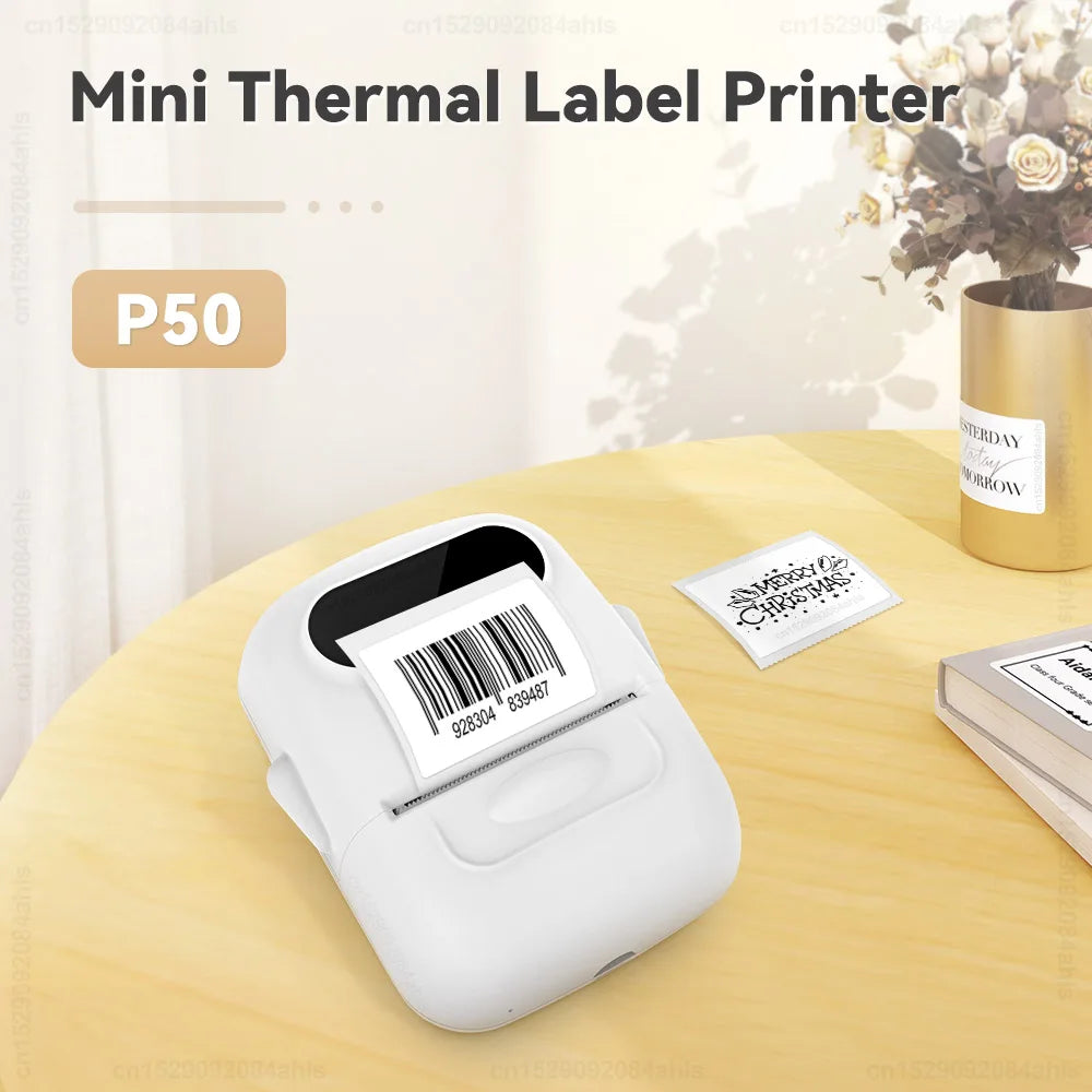 Mini Portable Thermal Printer P50 Adhesive Label Printer Portable Bluetooth Labeling Machine 2inch Maker or 3PK P50 Label Tapes