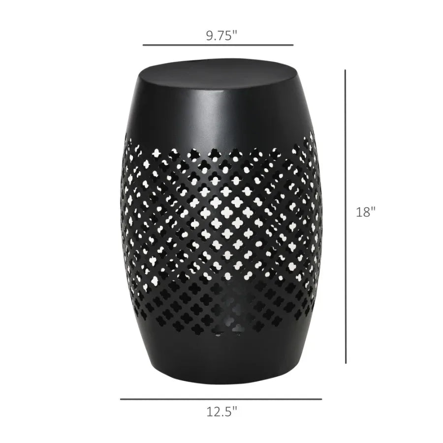 12.5 Steel Patio Side Table Round Hollow Drum Design Black for Indoor Outdoor