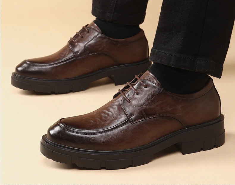 5 8 10 Cm Heel Leather Men's Dress Shoes Fashion Casual New Designer Cowhide Lace-up Platform Wedding Shoes for Man