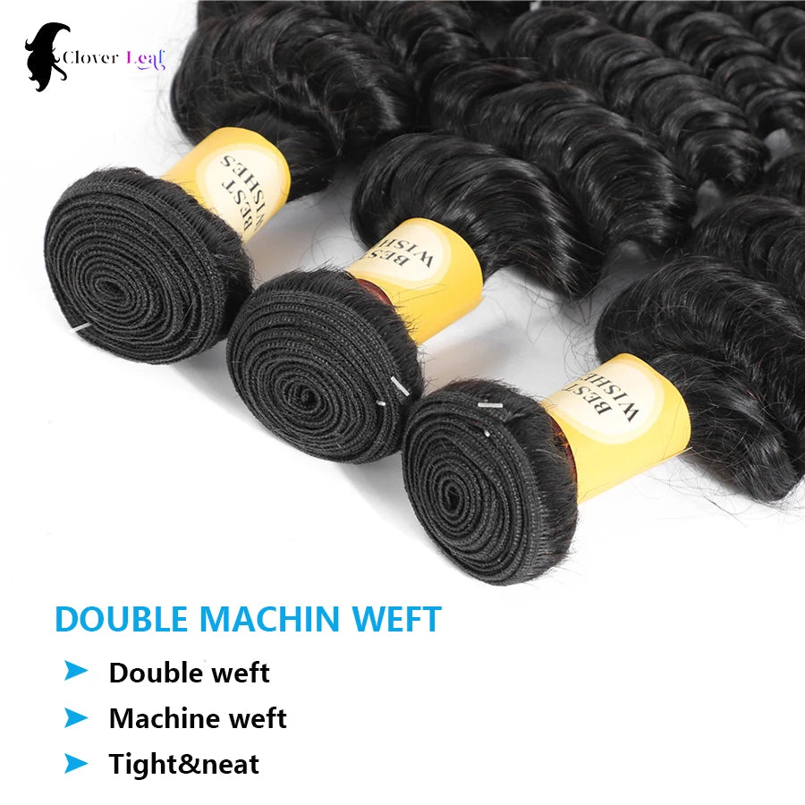 Deep Wave Human Hair Bundles Raw Hair Bundles 100% Natural Deep Curly Remy Peruvian Hair Weave Extensions 1/3/4 Bundle for Women