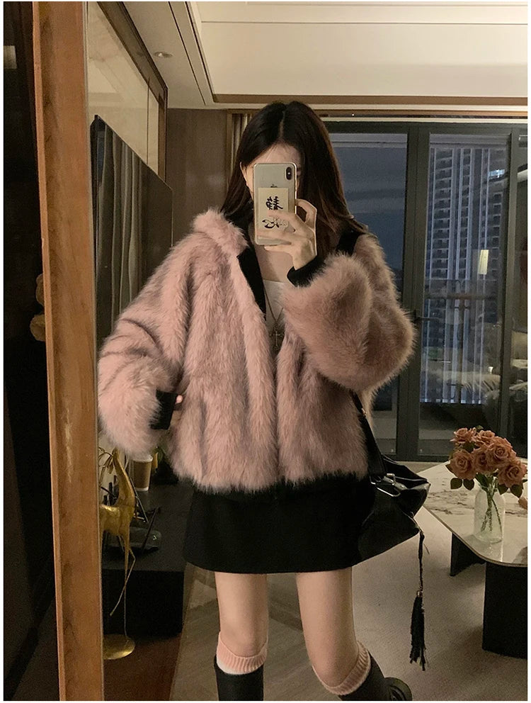 Two-sided Wear Imitation Mink Velvet Fur Hooded Cotton Padded Jacket Fashion New Winter Jackets Women's Short Loose Coats Trend