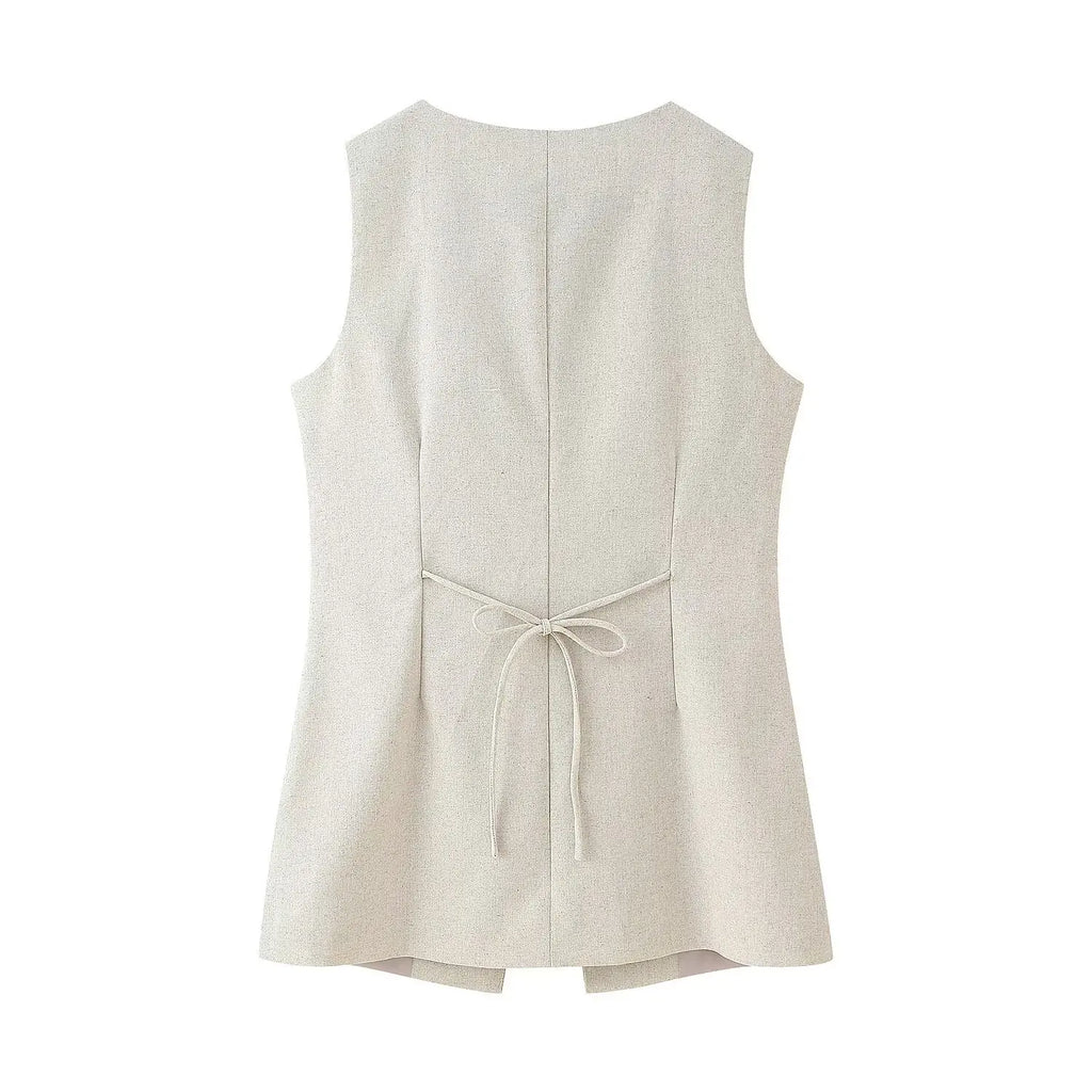 2025 New Set Women's Asymmetric Buckle Vest Short Skirt Set Round Neck Sleeveless Top A-line Skirt Summer New Casual Chic Set