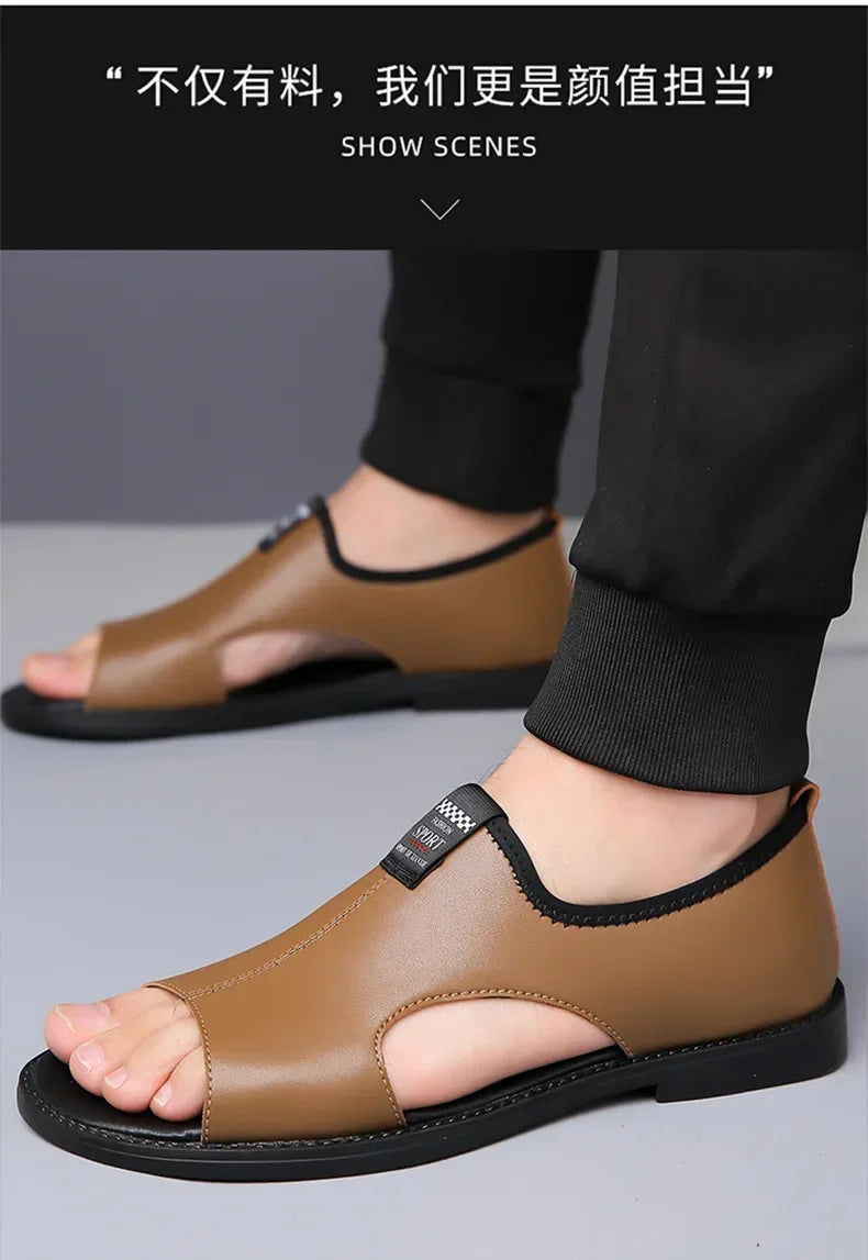 Sandals for Men Brand Casual Shoes Outdoor Fashion Men's Slippers Comfortable Beach Shoes High Quality Leather Man Flat 2025