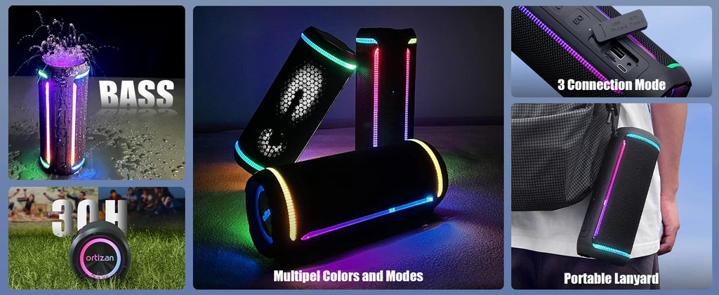 Ortizan Bluetooth Speaker X30, V5.3 Wireless IPX7 Waterproof Shower Speaker,40W HiFi Stereo Sound,TWS Pairing,30H Music Playtime