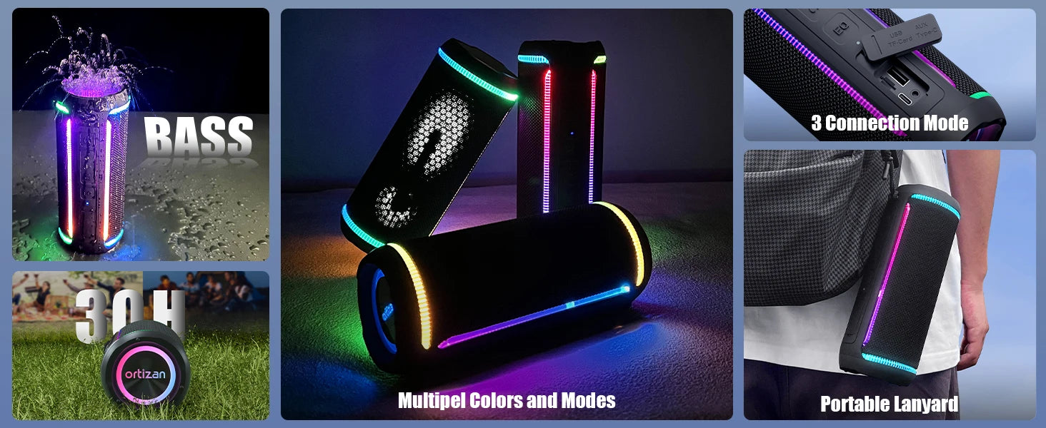 Ortizan Bluetooth Speaker X30, V5.3 Wireless IPX7 Waterproof Shower Speaker,40W HiFi Stereo Sound,TWS Pairing,30H Music Playtime