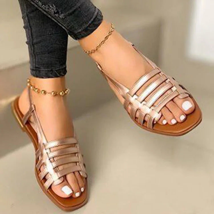 Women Shoes Plus Size 35-43 Women Sandals Summer Hollow Out Roman Shoes Gladiator Open Toe Beach Flats Ladies Footwear