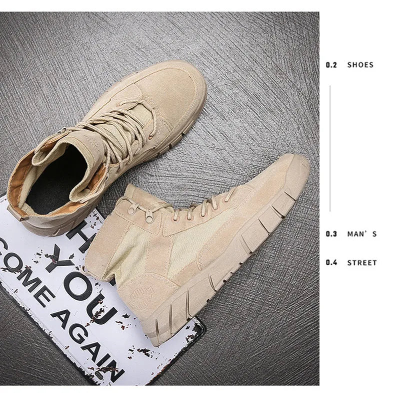 Fashion Boots Men Autumn Early Winter Shoes Flat Thick Sole Mens Ankle Boots Brand Male Footwear Black Beige KA4873