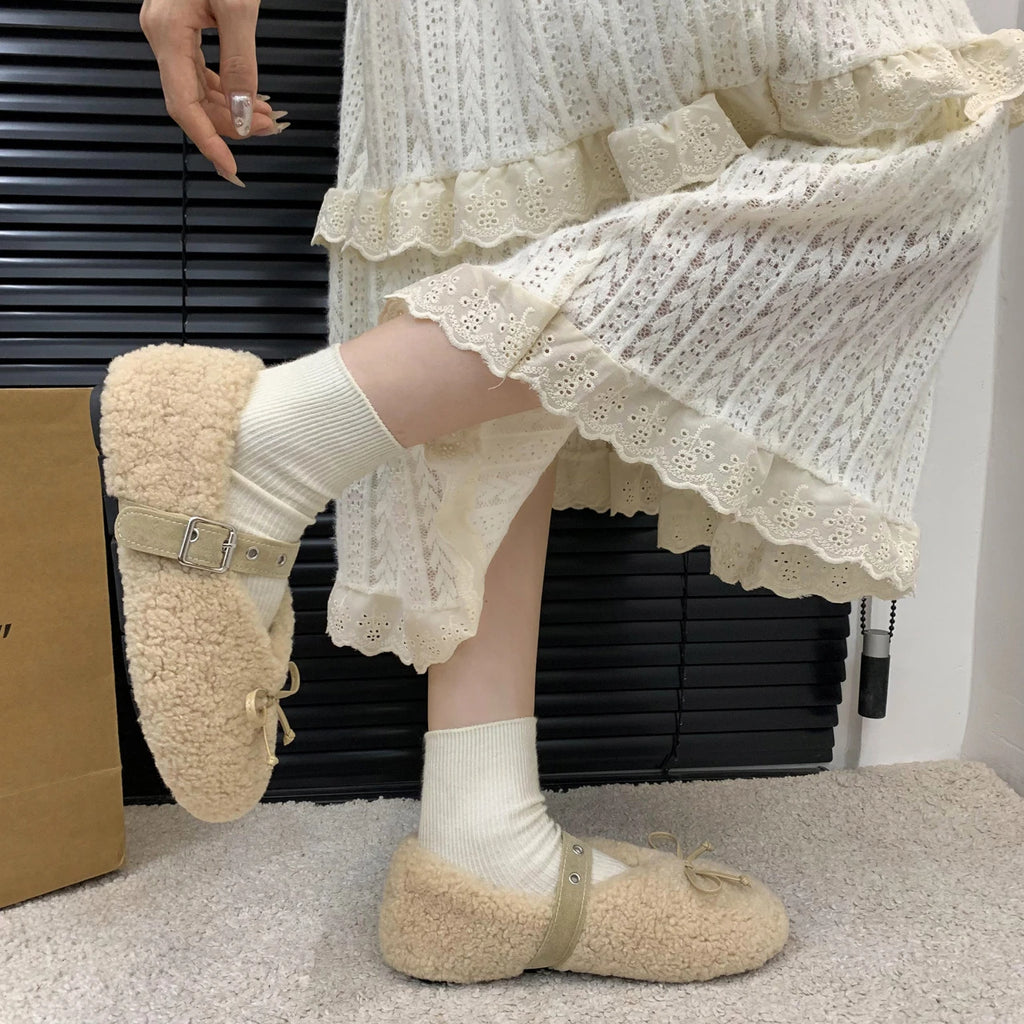 New Women's Shoes Woman Flats Low Heels Casual Female Sneakers Slip-on Loafers Fur Round Toe Shallow Mouth Boat Slip on Winter