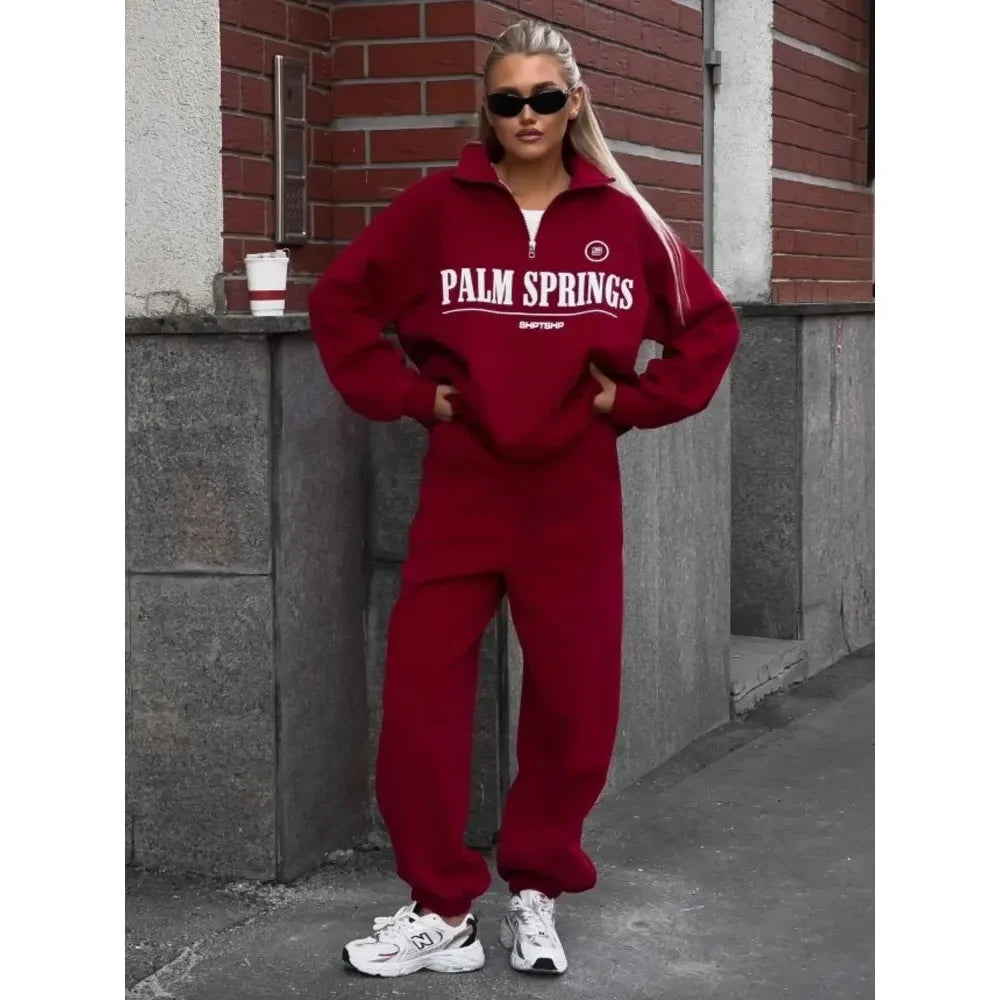 Zekye Spring Hoodies Women Letter Print Sweatshirt Hoodie Red Turtleneck Half Zipper Collar Pullover Tops K Pop Clothes Y2k