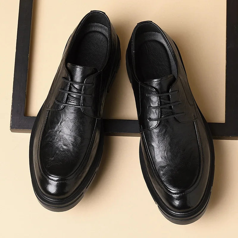 5 8 10 Cm Heel Leather Men's Dress Shoes Fashion Casual New Designer Cowhide Lace-up Platform Wedding Shoes for Man