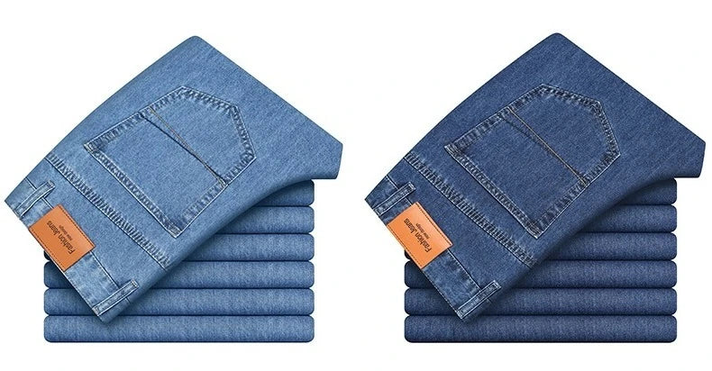100% Cotton Men's Brand Thin Business Jeans Straight Slim Classic Male Trousers Fashion Casual Breathable Summer Denim Pants