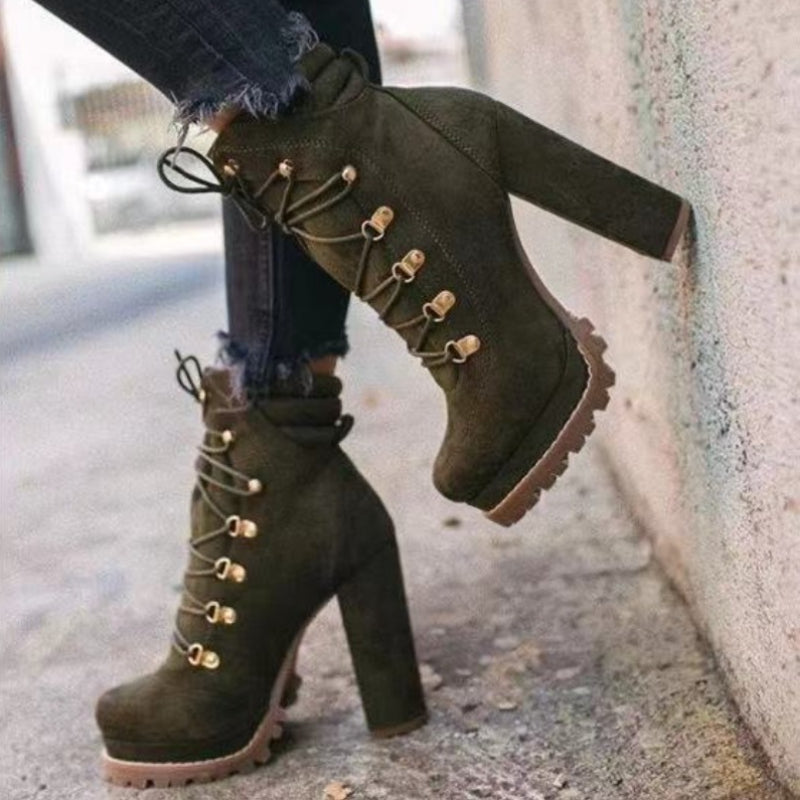 European and American Suede Short Boots 2023 Autumn and Winter New Waterproof Platform High Heel Style Short Boots Zapatos Mujer