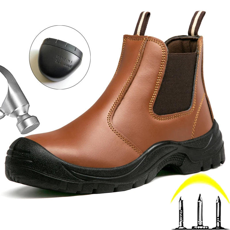 2025 New Work Safety Boots waterproof leather boots Men shoes Non-slip Indestructible shoes Protection boots Work shoes quality