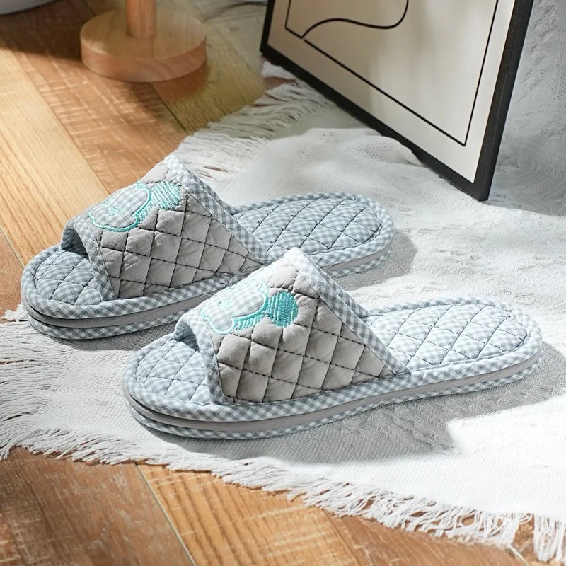 New Pure Cotton Thiened Tee-Layer Simple ex Soft Bot Noise Reduction Indoor Home Floor Slippers Couple Home oes