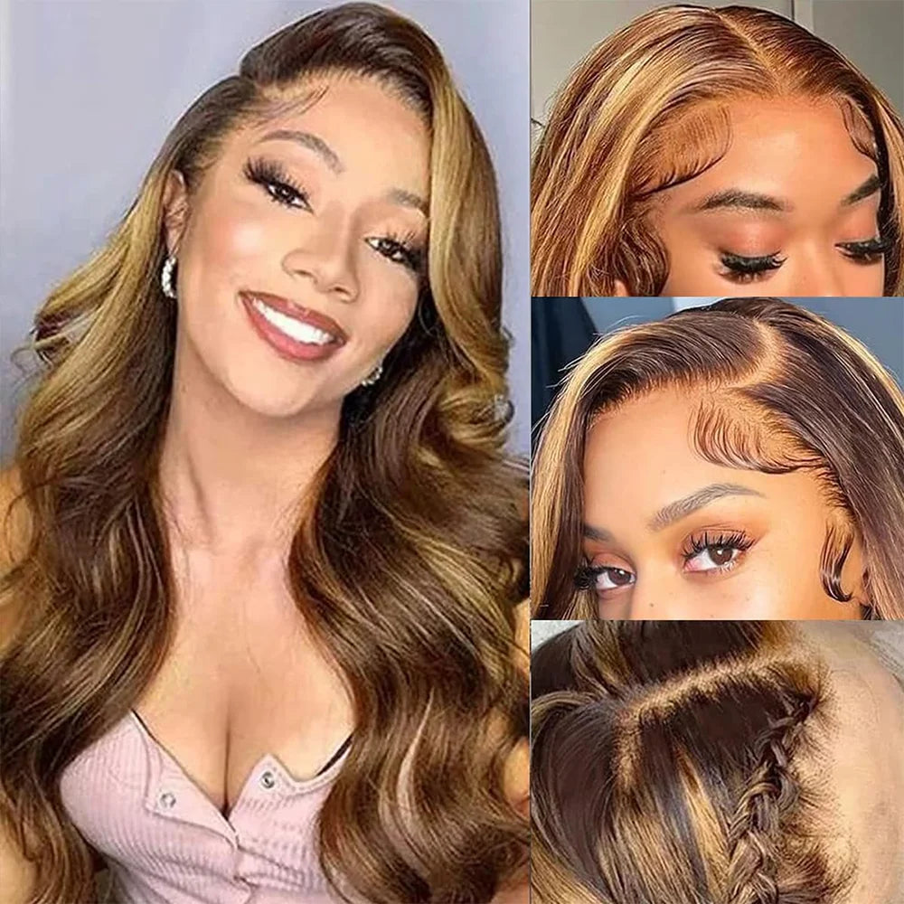 P4/27 Body Wave Wigs Human Hair 36 Inch Highlight 200 Density HD Transparent Frontal Lace Wigs Human Hair For Black Women