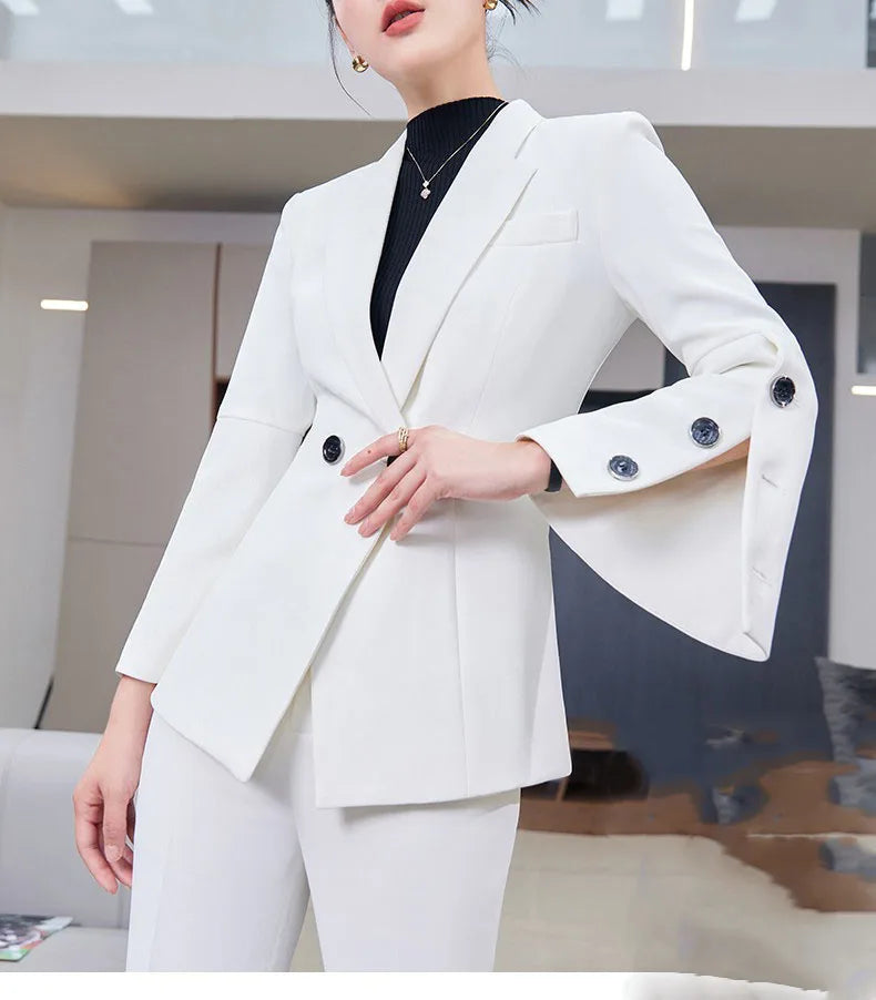 Yitimuceng Slim Blazers for Women 2024 Office Ladies New Fashion Long Sleeve Coats Solid Lapel Double Breasted Pant Suits