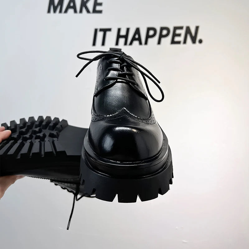 New Casual Leather Shoes Man Men High Sole Platform japan Harajuku Korean Streetwear Fashion Business Wedding Leather Shoes